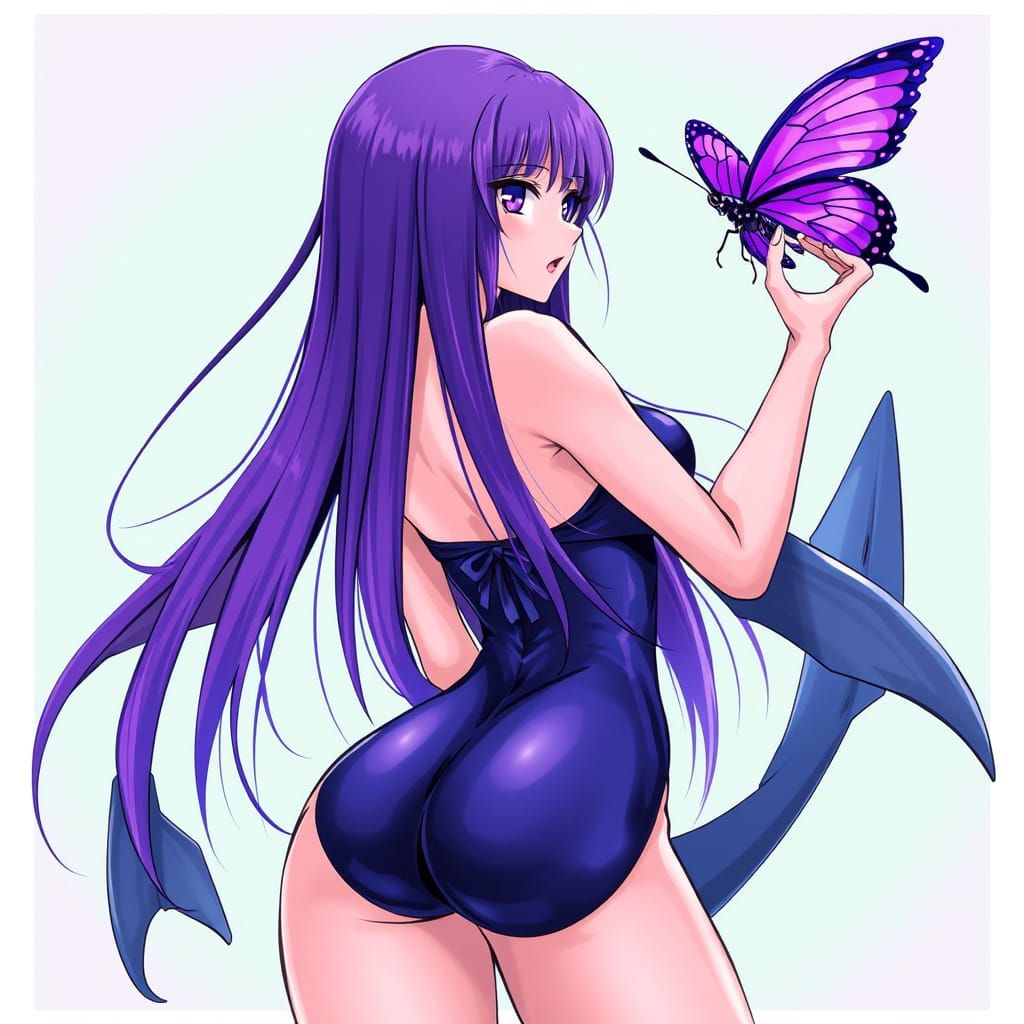 Anime Goddess Controlled by Enchanted Butterfly in Vibrant A...
