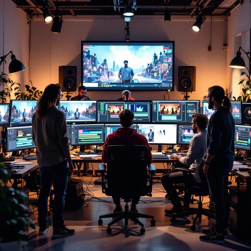 Video Editing Studio in Lively Digital Art Style