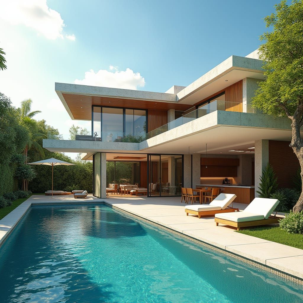 Luxurious Modern Residence with Lush Garden in 8K