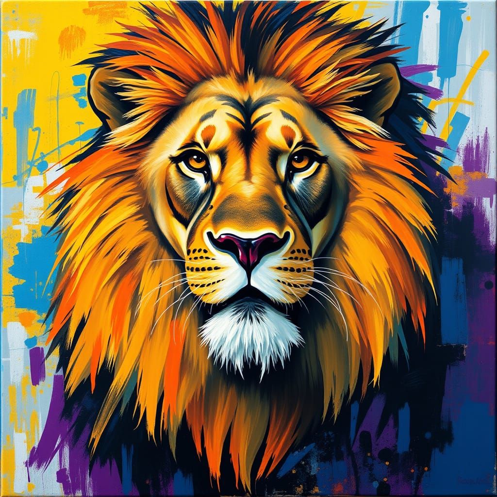 Regal Lion in Abstract Acrylic Art