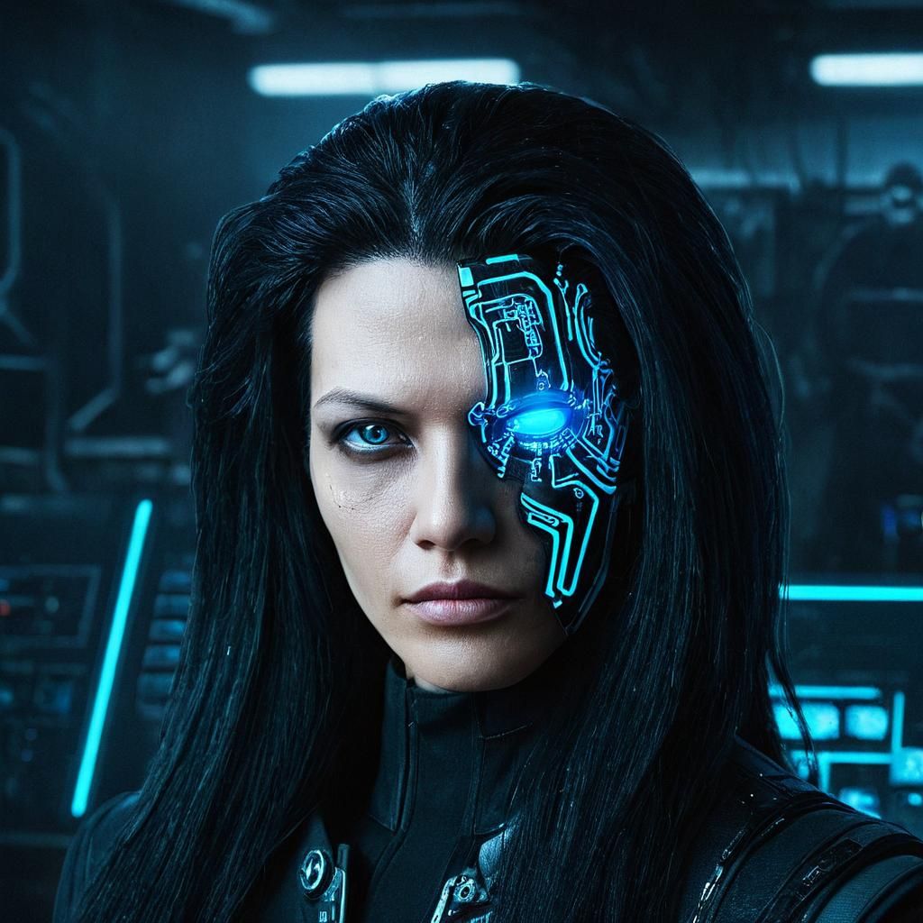 Cyberpunk Portrait in Dark High-Tech Lab