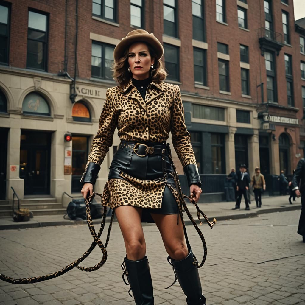 Dramatic Film Still: Woman with Bullwhip at Ball