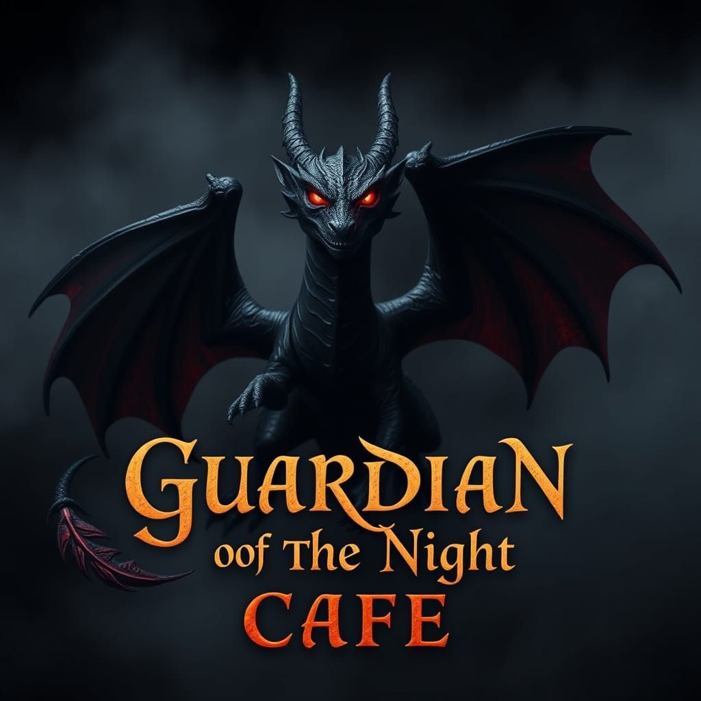 Majestic Black Dragon in Foggy Nighttime Cafe