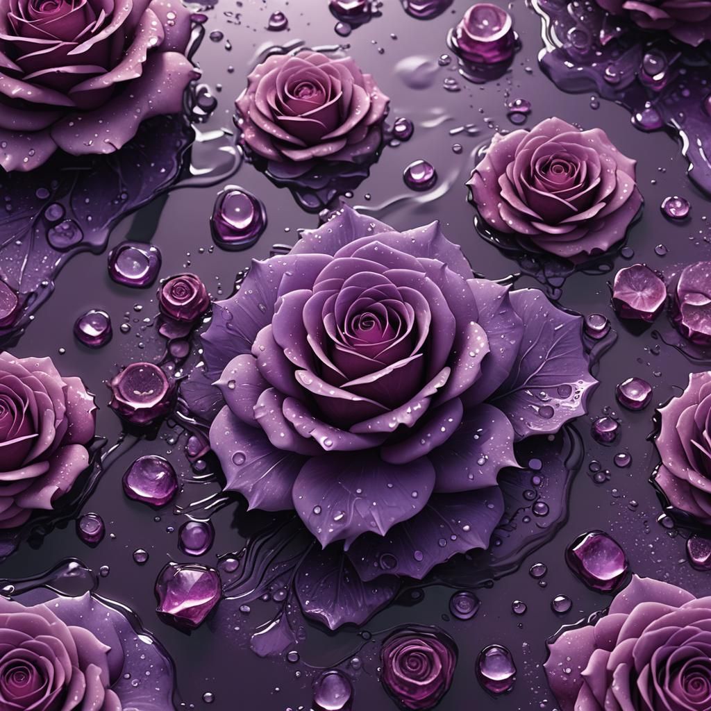 Purple Sugar Rose with Water in Detailed Matte Painting