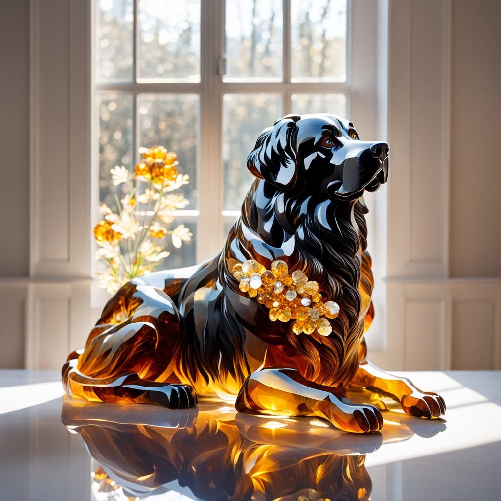 Amber Crystal Leonberger Dog Statue