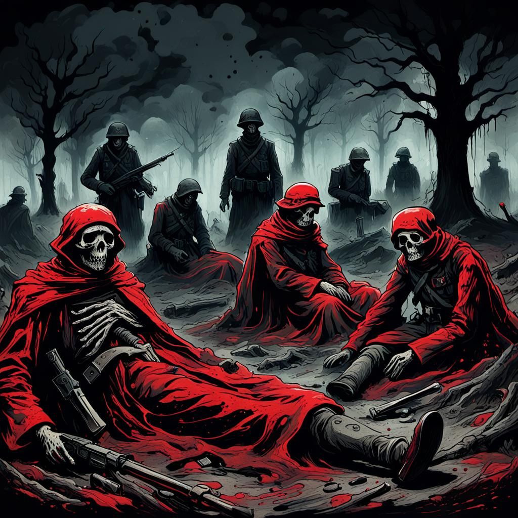 WW1 Ghosts Rest on Battlefield in Dark Fantasy Style