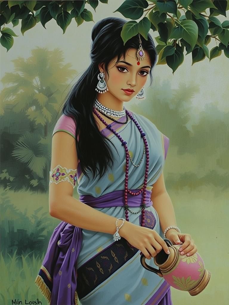 Serene Indian Woman with Milk Pitcher