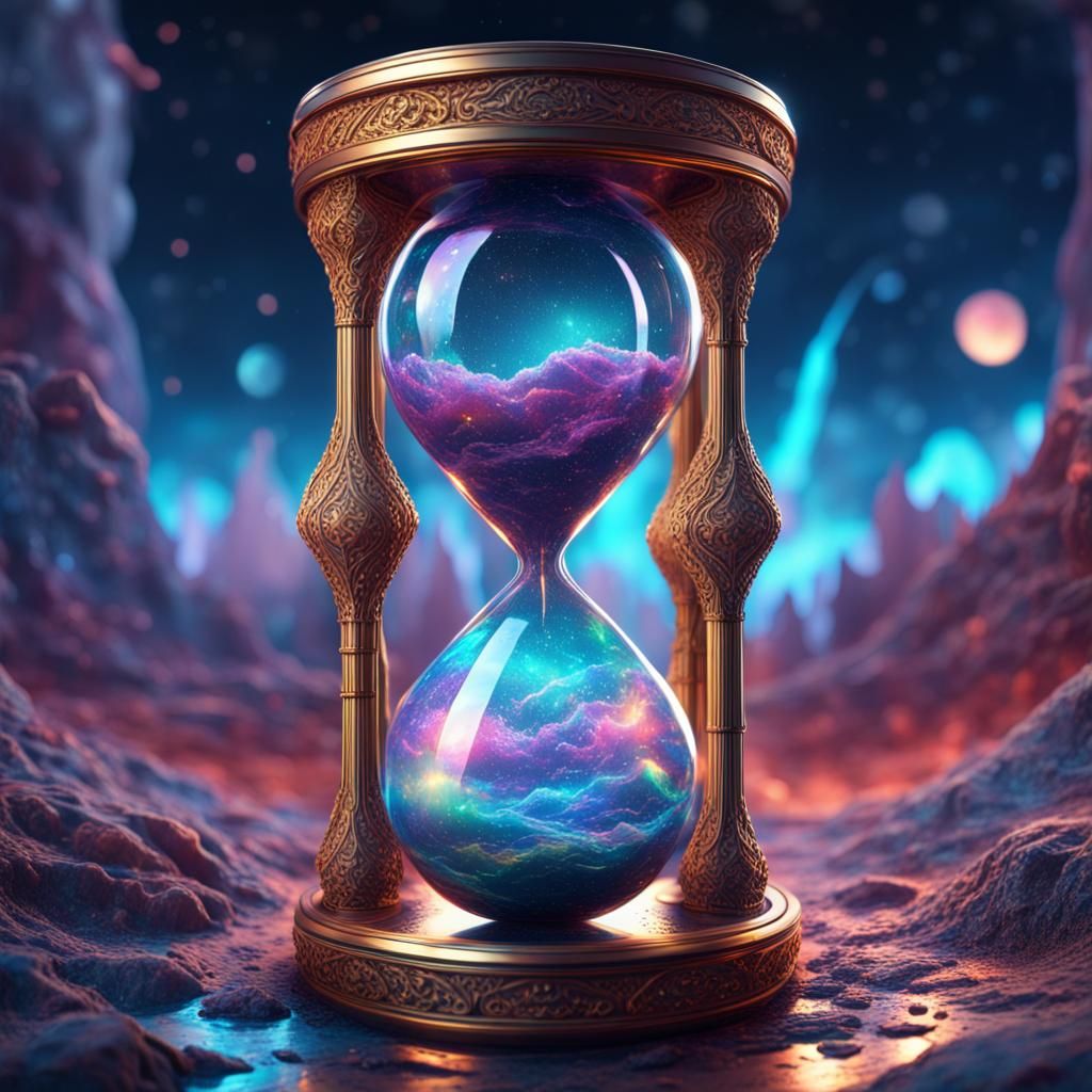 Holographic Hourglass: Cosmic Astral Illustration