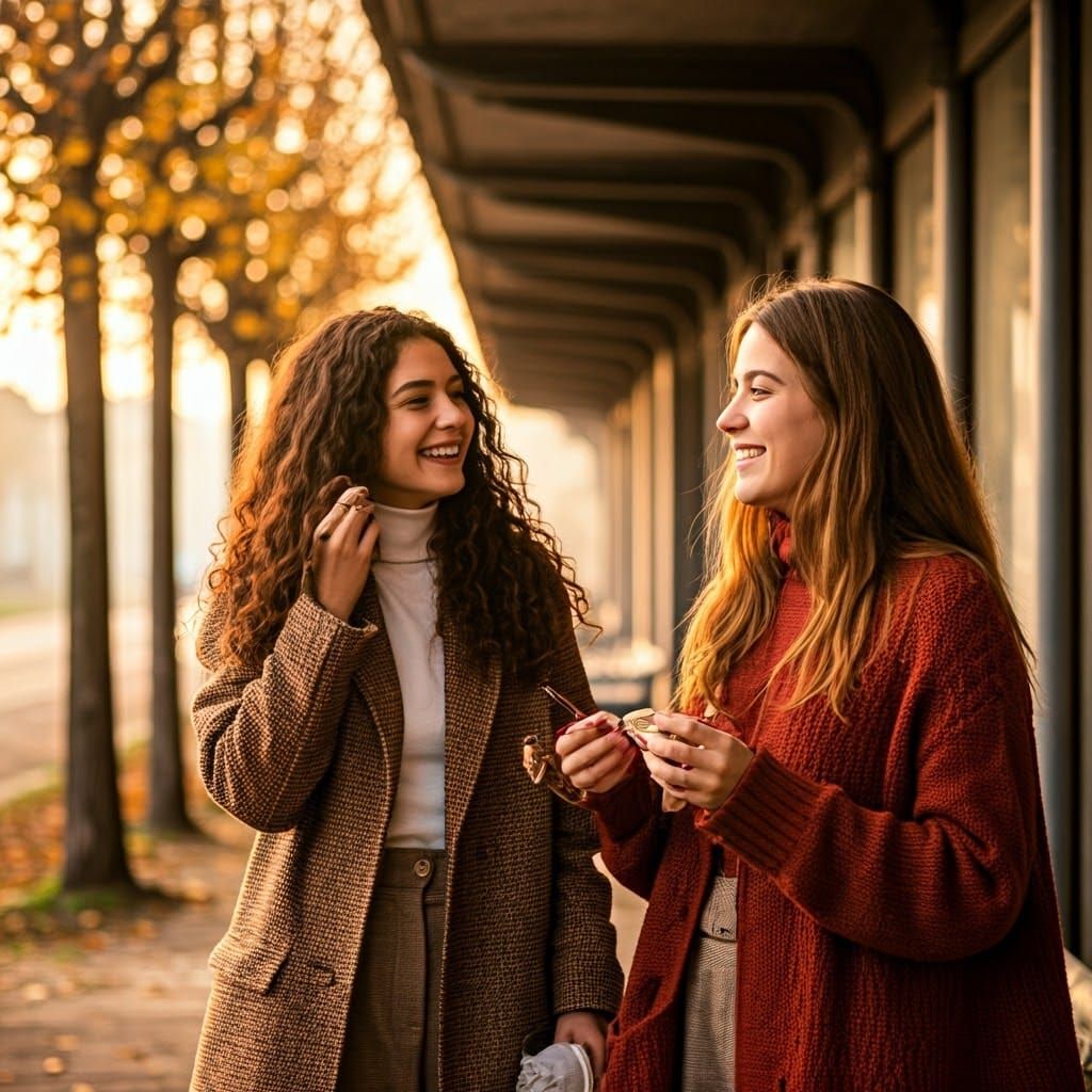 Italian Women at Bus Stop in Neorealist Style