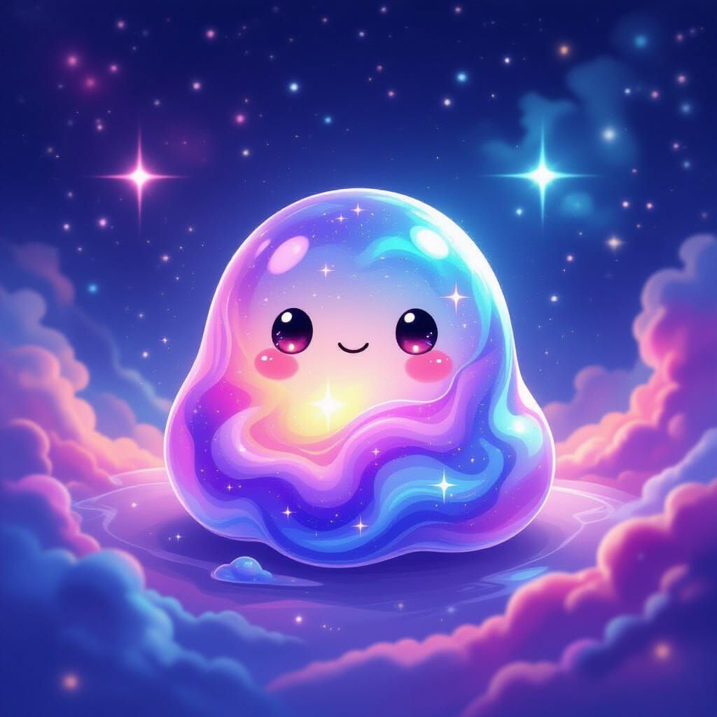 Cute Kawaii Galaxy Slime Creature in Cosmic Art Style