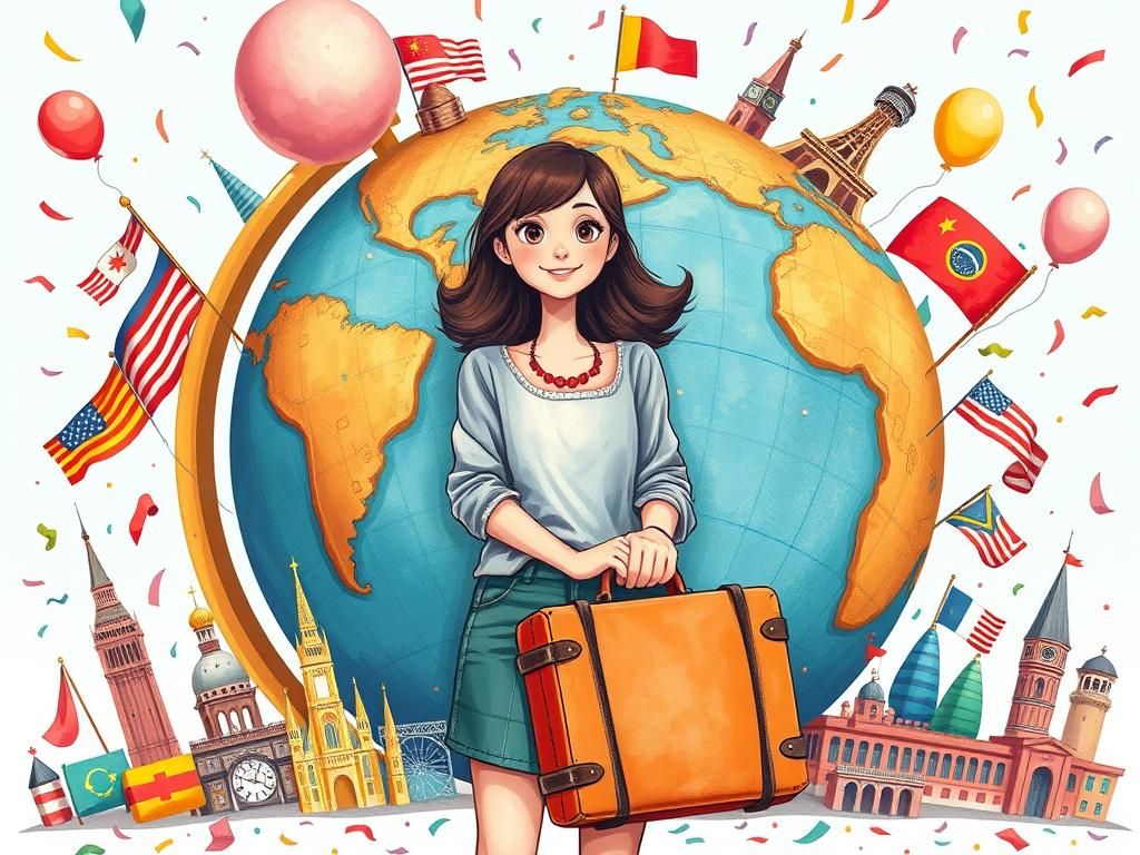 Woman with Globe: Colorful Illustration in Eclectic Style