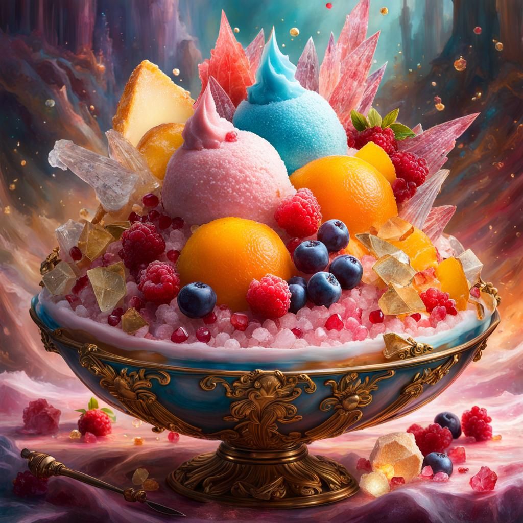 Extravagant Crystallized Fruit and Ice Cream Dessert