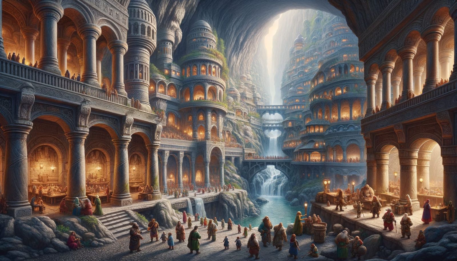 Grand Dwarven City Inside Mountain Illustration