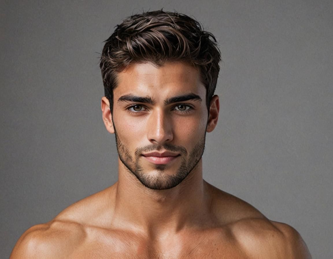 Realistic Portrait of a Handsome Man with Grey Eyes