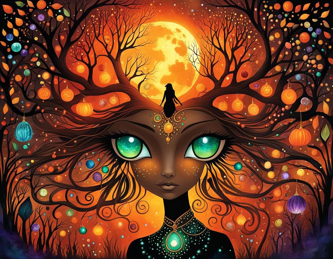 Magical Witch with Glowing Colors, Fantasy Art