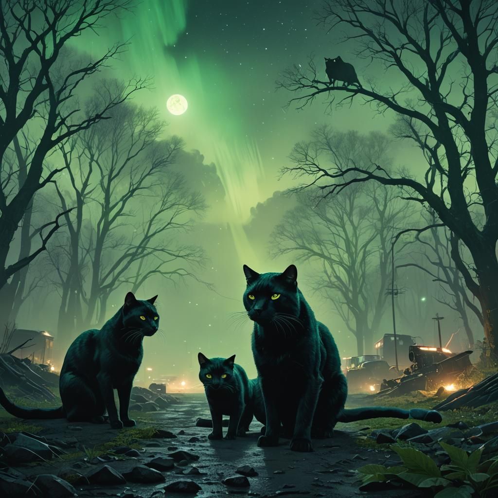 Black Cat and Jaguar in Dark Fantasy Style