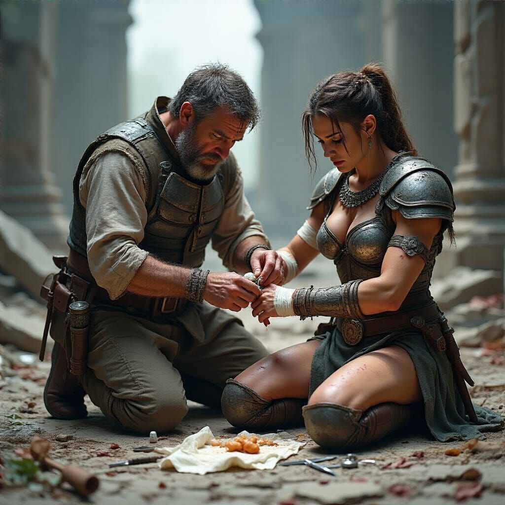 Battlefield Medic Tends to Wounded Warrior