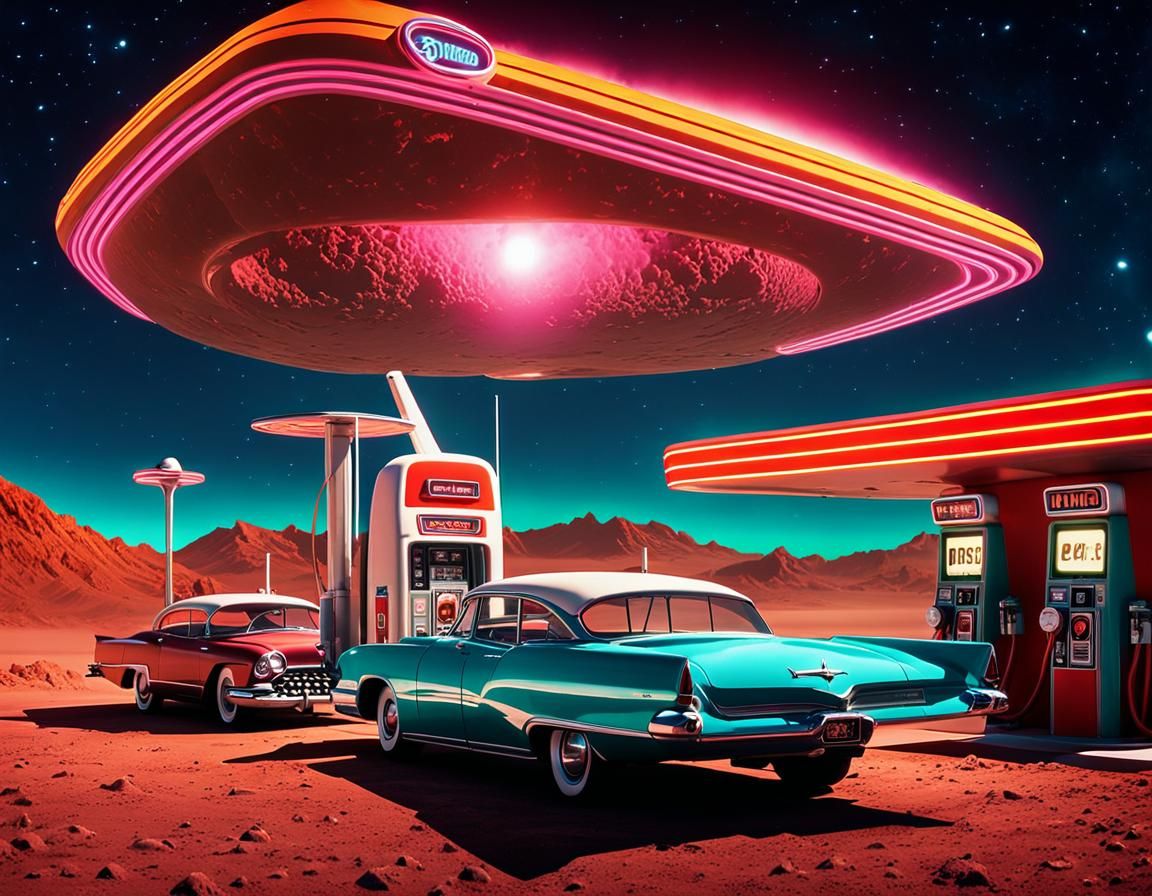 Retro Space Gas Station with Lone Starr
