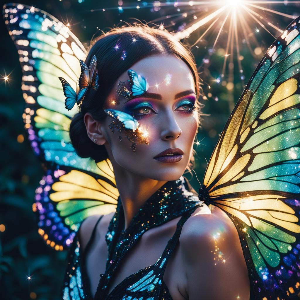 Iridescent Butterfly Portrait in Hyperrealistic CGI