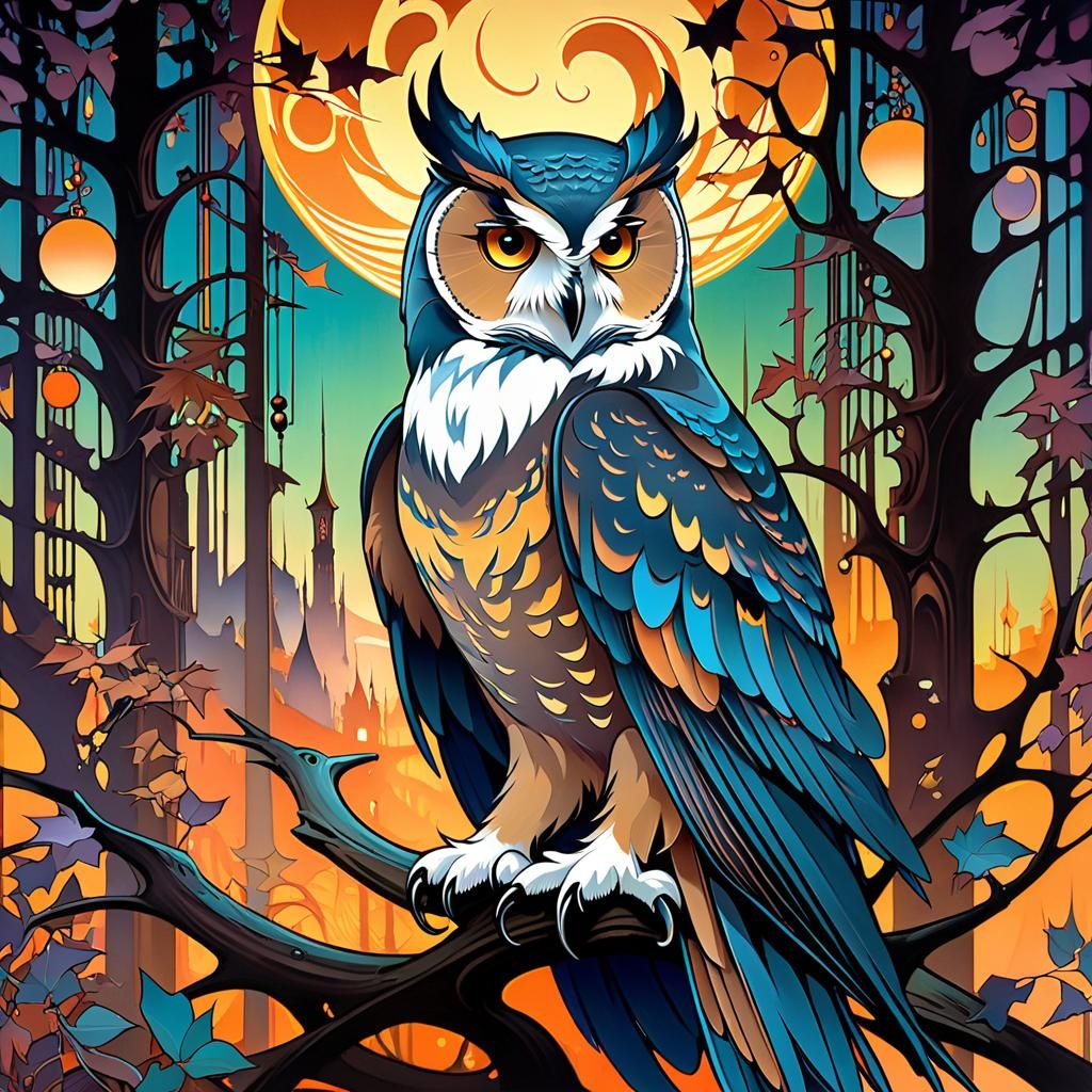 Prophetic Owl in Twilight: Cel-Shaded Illustration