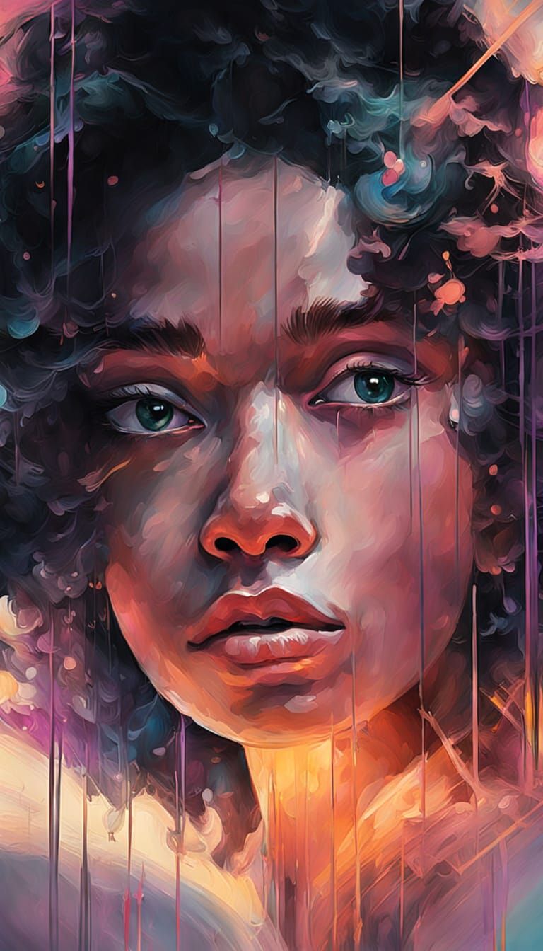 African Woman in Winter Seascape, Fabio Cembranelli Style