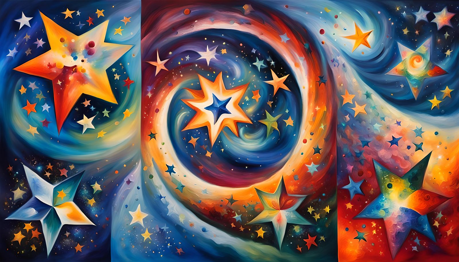 Cosmic Vortex of Pointed Stars in Oil Paint