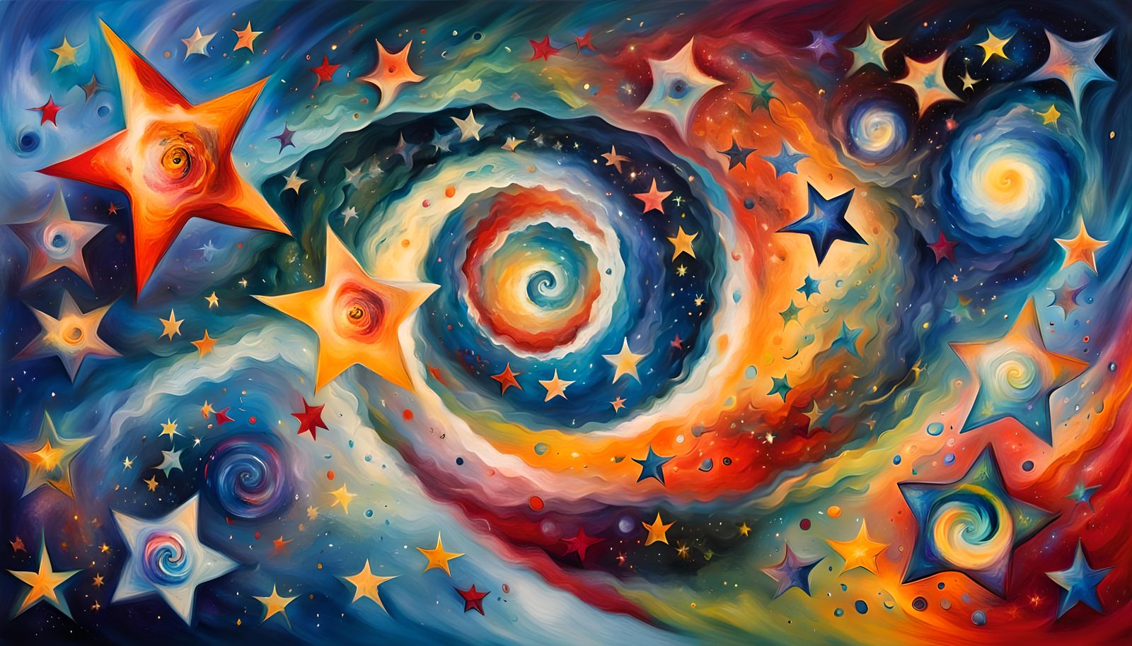 Cosmic Vortex of Stars in Chagall Style