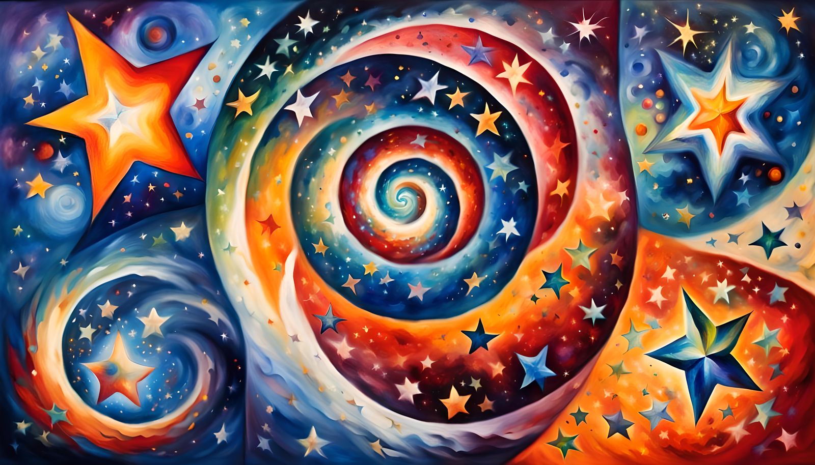 Cosmic Vortex with Stars in Chagall Style
