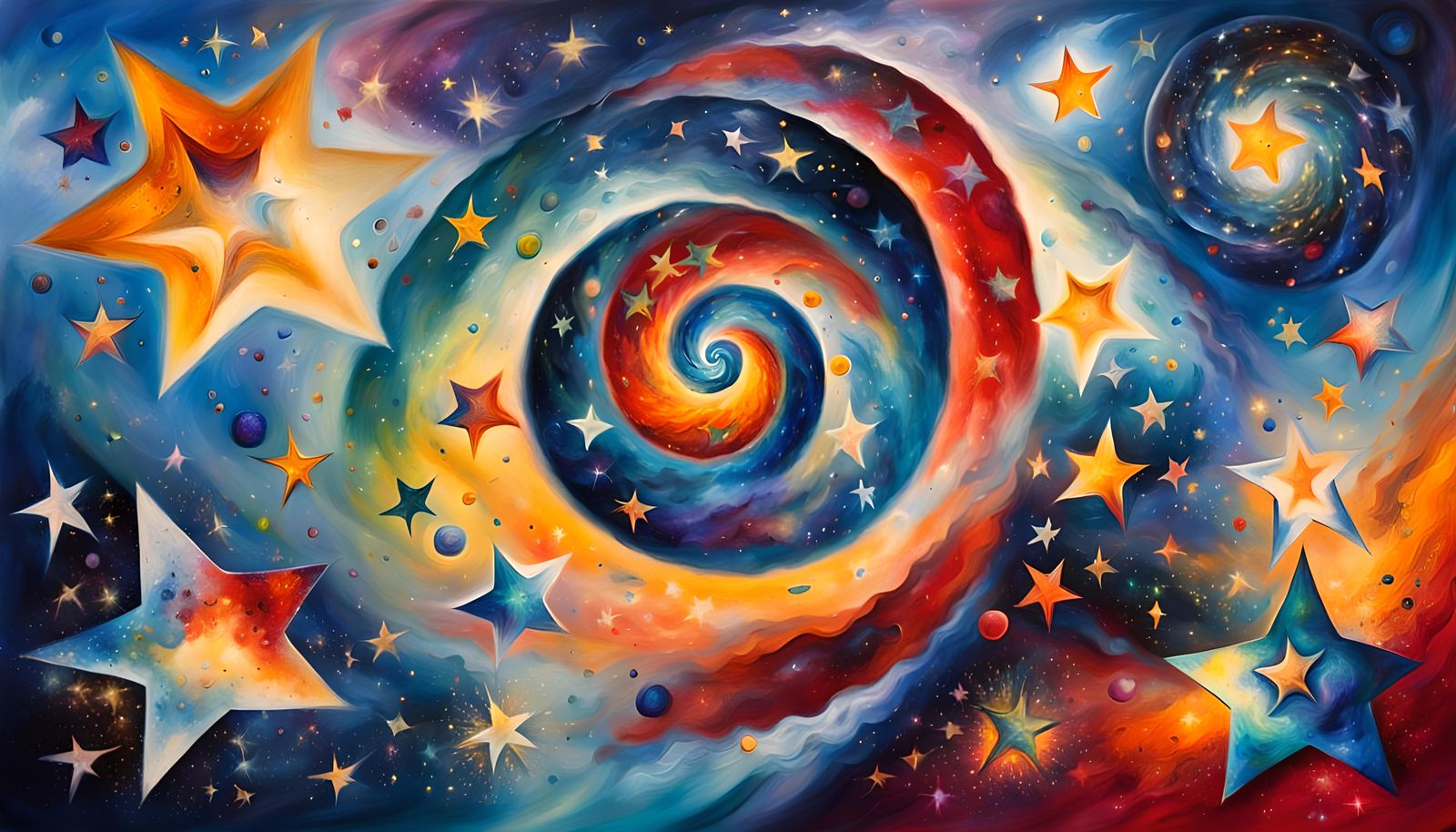 Cosmic Stars in Swirling Vortex, Oil Painting