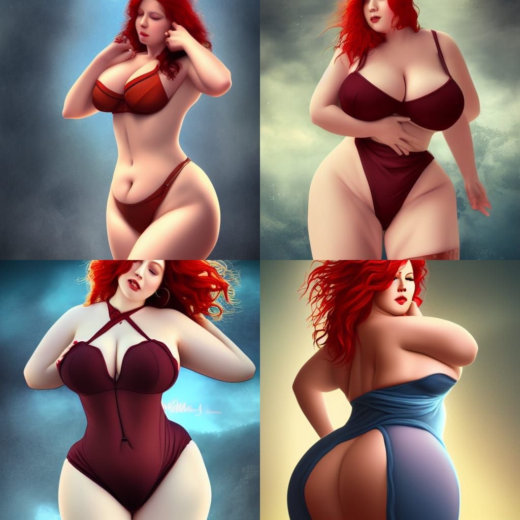 Curvy Redhead Portrait in Detailed Fantasy Art Style