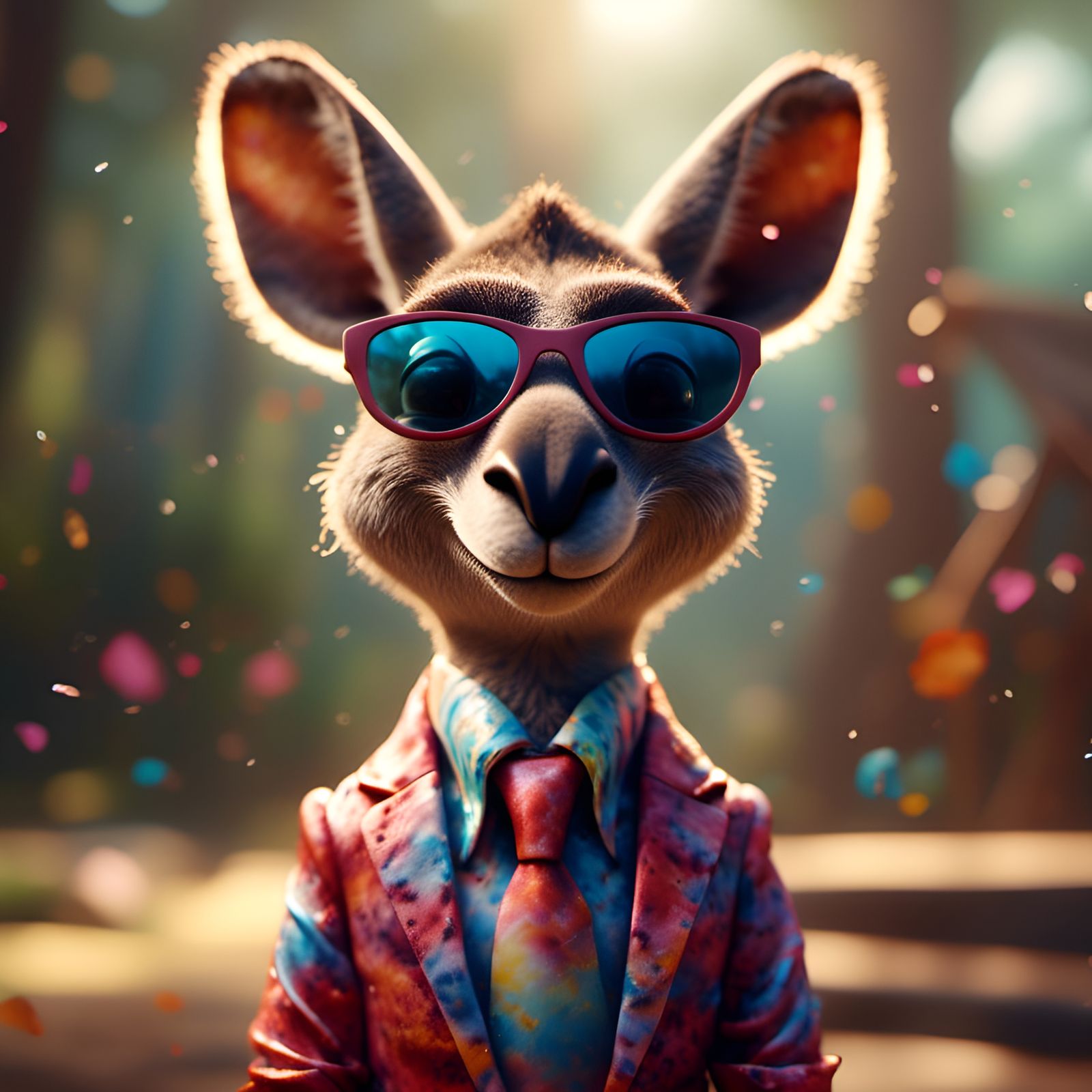Cute Kangaroo Portrait in Tie-Dye Shirt