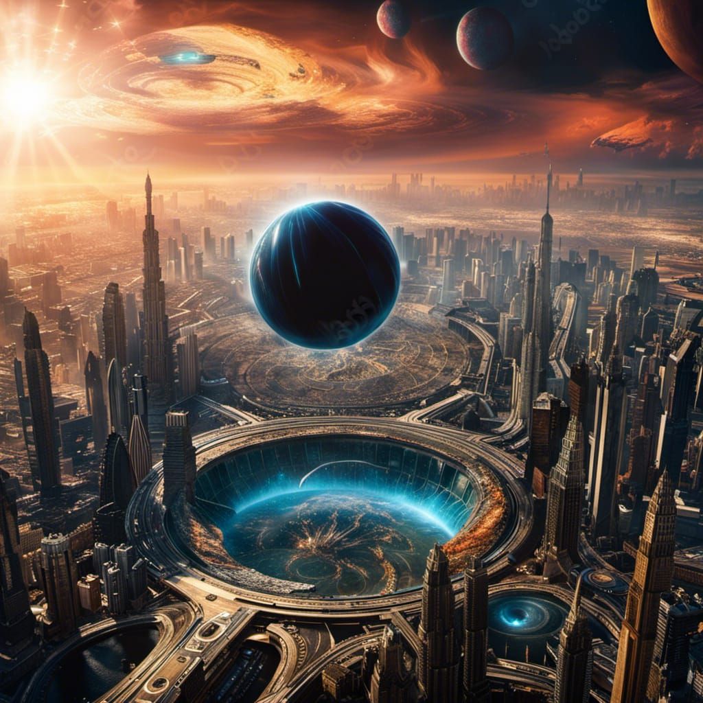 Black Hole Devouring Alien Planet: Sci-Fi Scene