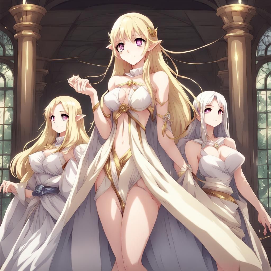 Anime Elf Girls in Japanese Manga Style