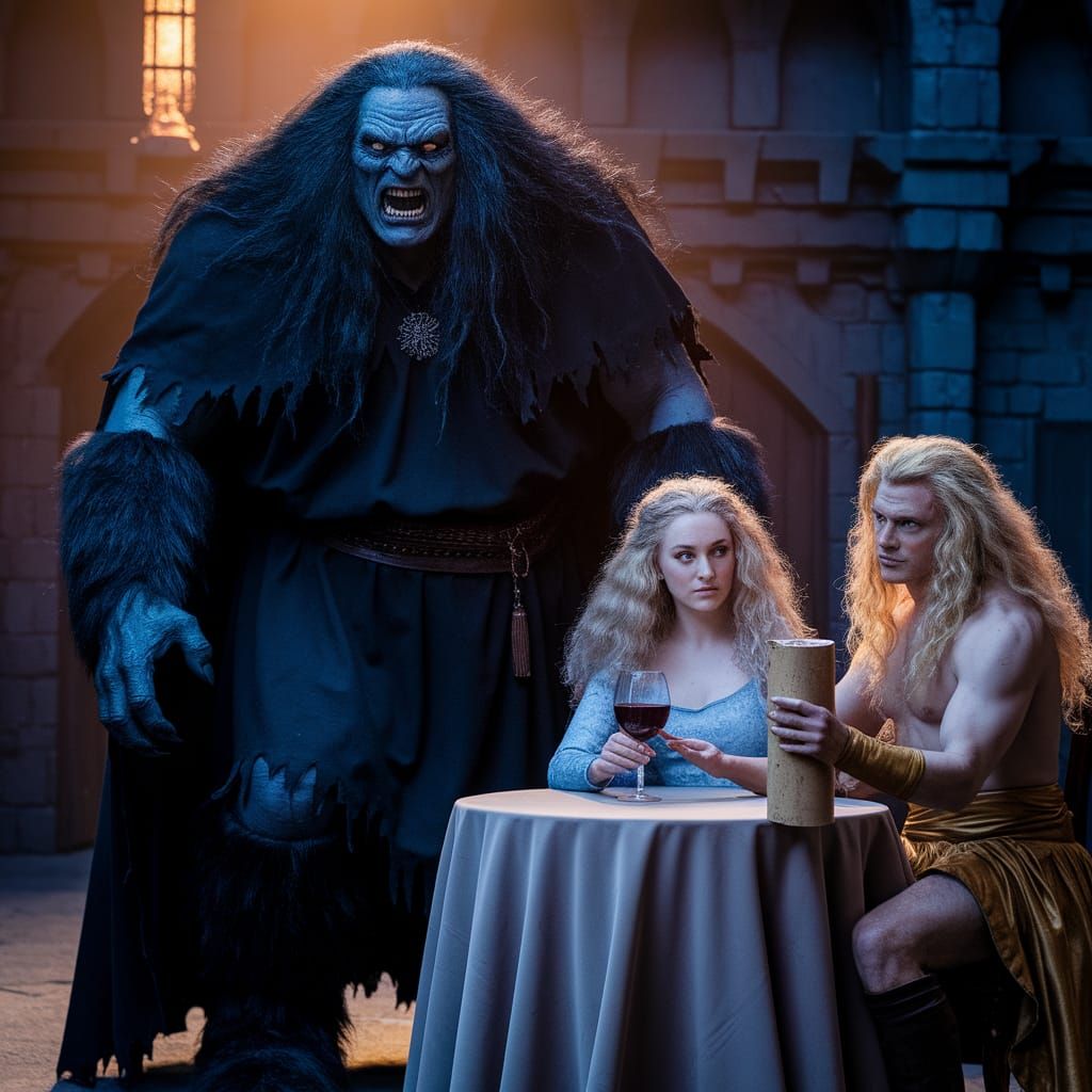 Medieval Dark Fantasy Scene with a Mysterious Woman and a Fi...