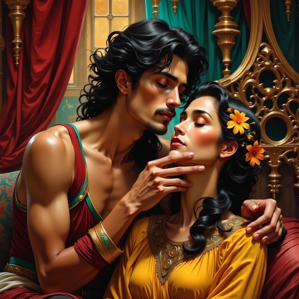 Samson and Delilah in Antic Palace Bedroom