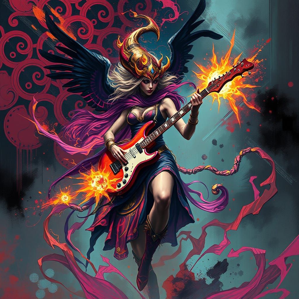 Sorceress of Psychedelic Rock in Dramatic, High-Contrast Sty...