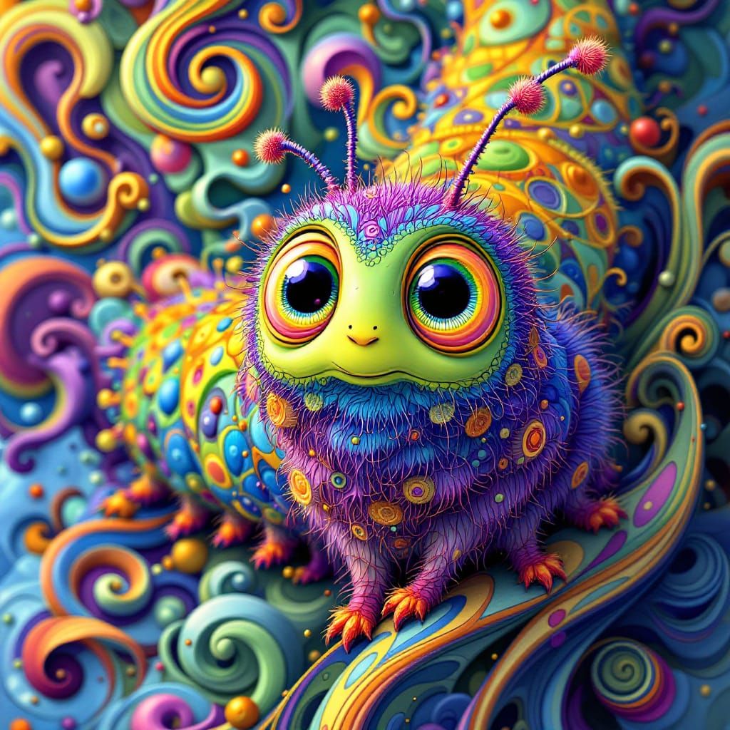 Vibrant Caterpillar on Fractal Background