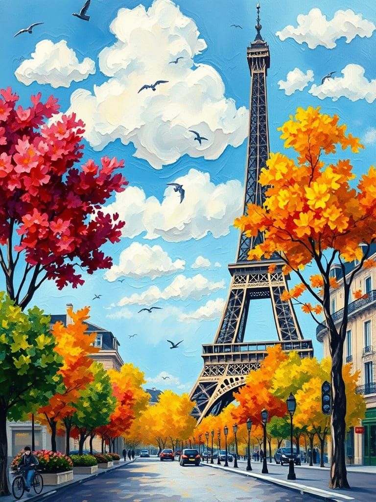 Eiffel Tower in Paris: Neo-Impressionist Oil Painting