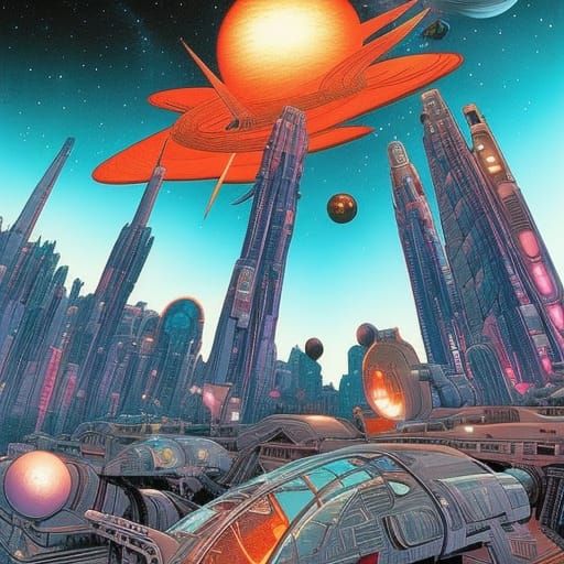 Futuristic Space Megacity Comic Book Art