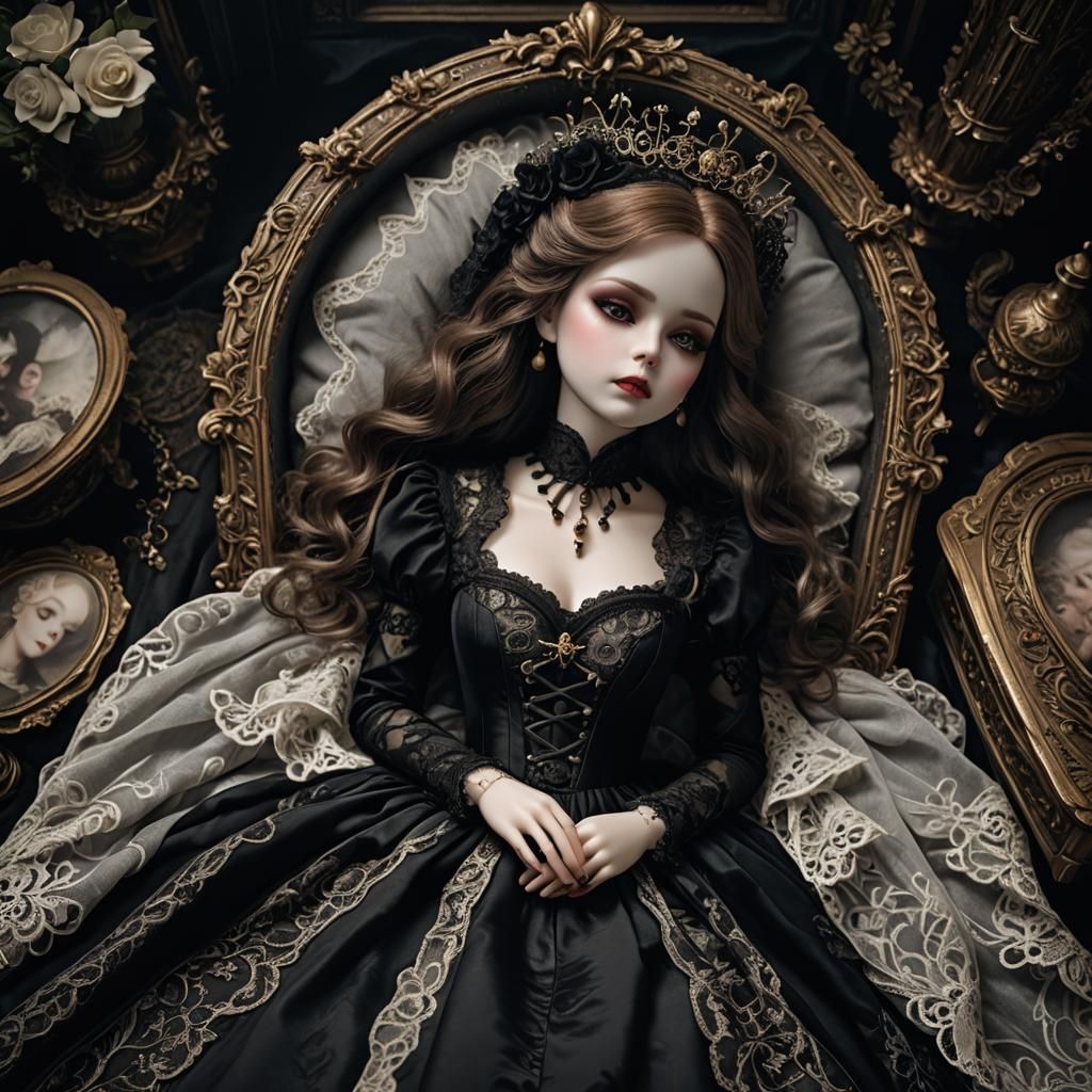 Gothic Porcelain Doll in Casket