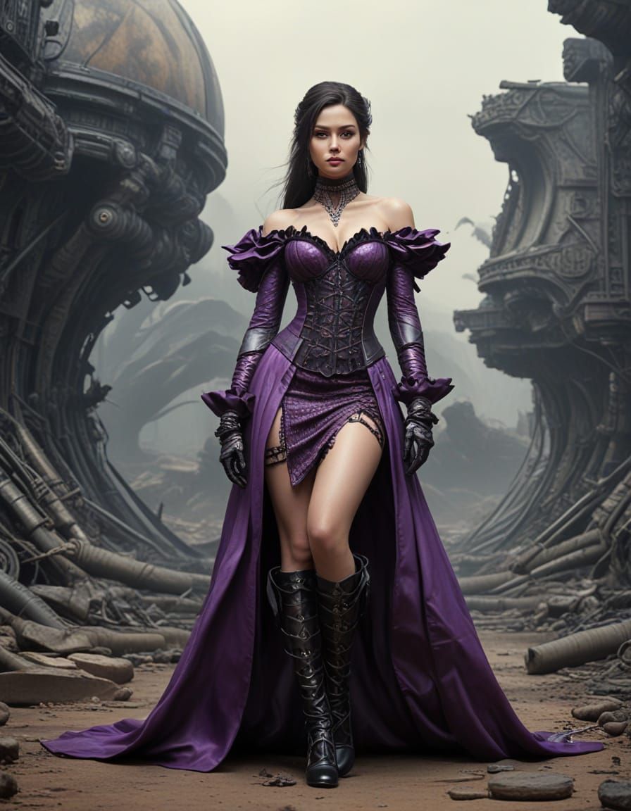 Woman in Elizabethan Dress on Alien Planet