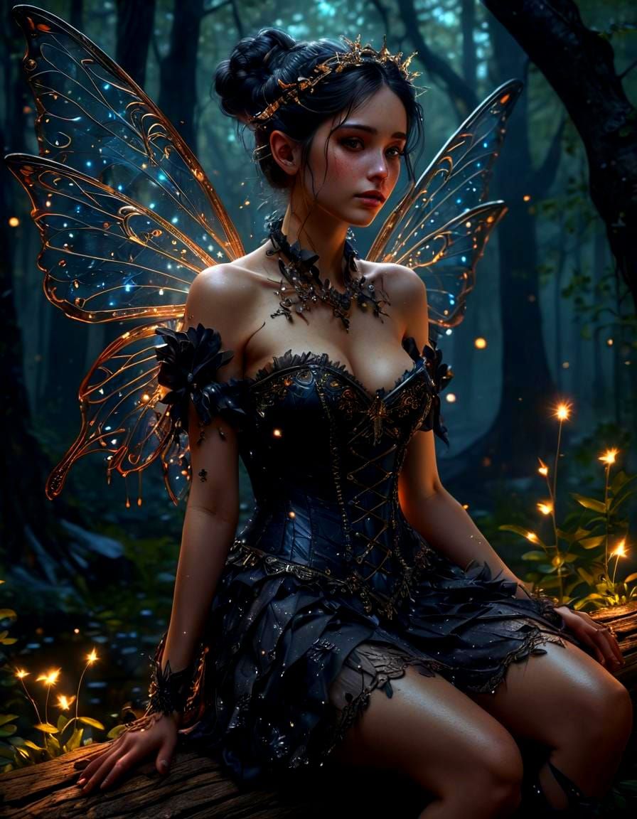 Gothic Fairy in Dark Forest, CGI Render