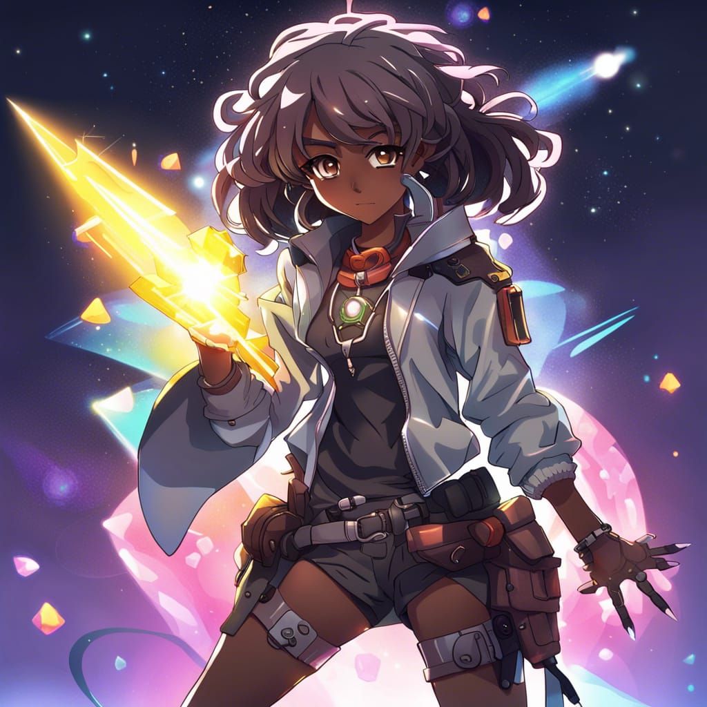 Solar Punk Female Protagonist with Laser Pistol