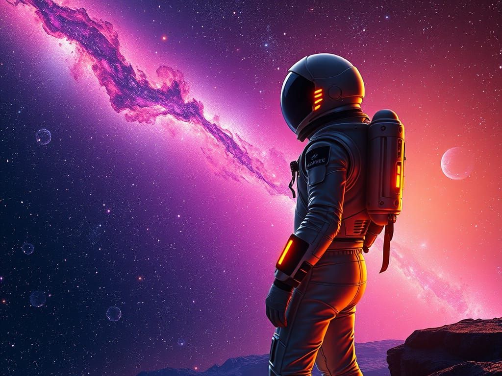 Cosmonaut at the Edge of Celestial Abyss in Stunning, Realis...