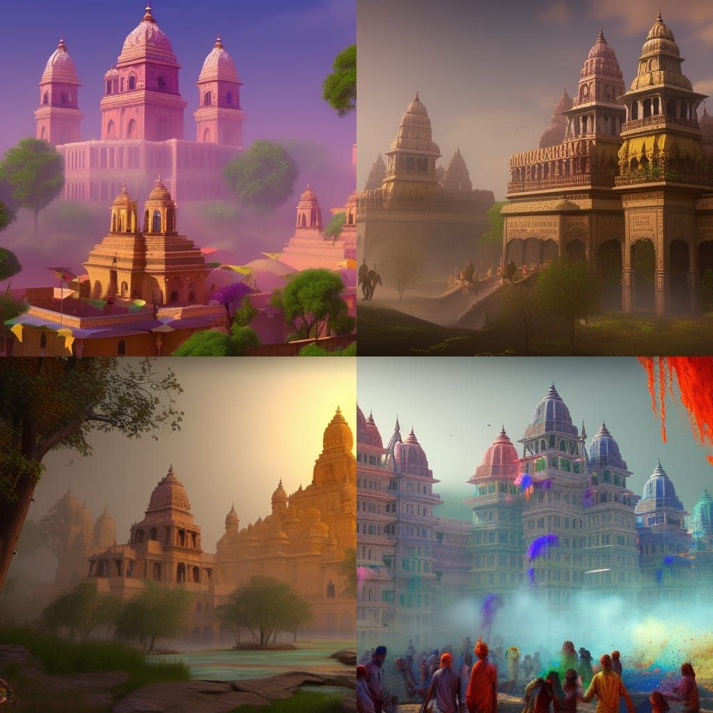 Holi Festival in Mathura: Detailed Fantasy Art