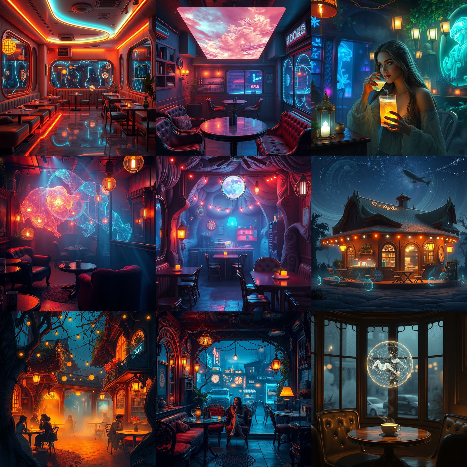 Holographic Night Illuminates a Cosy Cafe