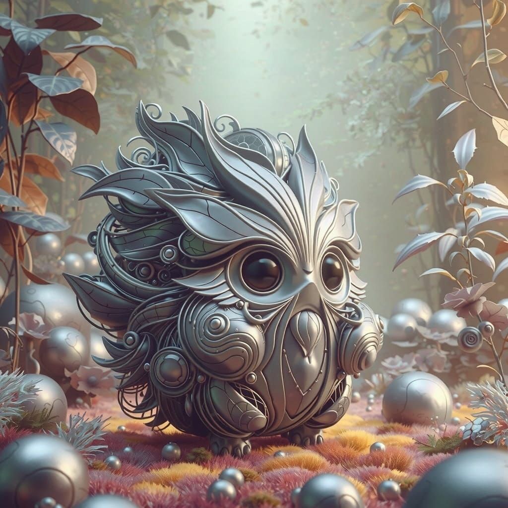 Metallic Creature in Bioluminescent Forest