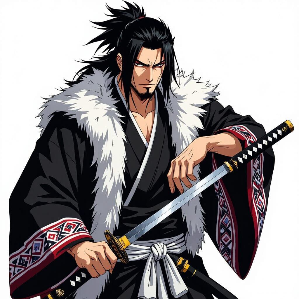 Kenpachi in Ingush Attire, Anime Style with Katana