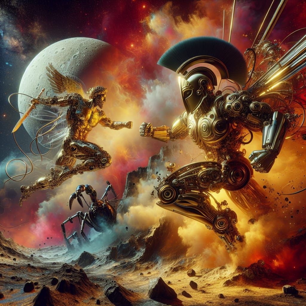 Robot Greek God Battles Lobster on the Moon