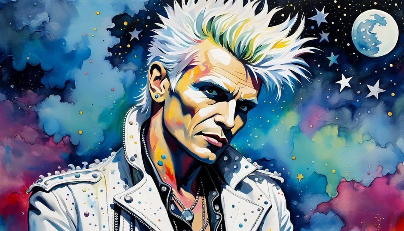 Billy Idol in Pop Art Watercolor Style